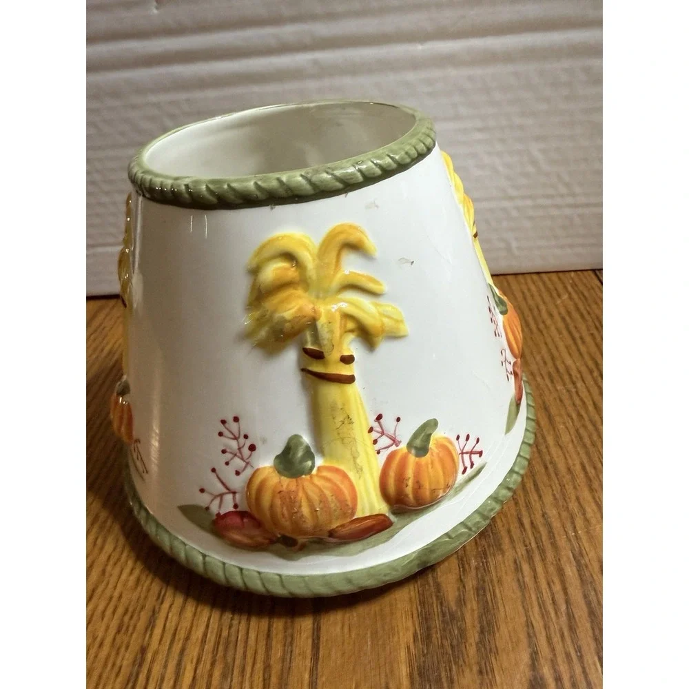 Candle Topper Shade Ceramic Fall Autumn Pumpkin Corn Stalk Home Or Office